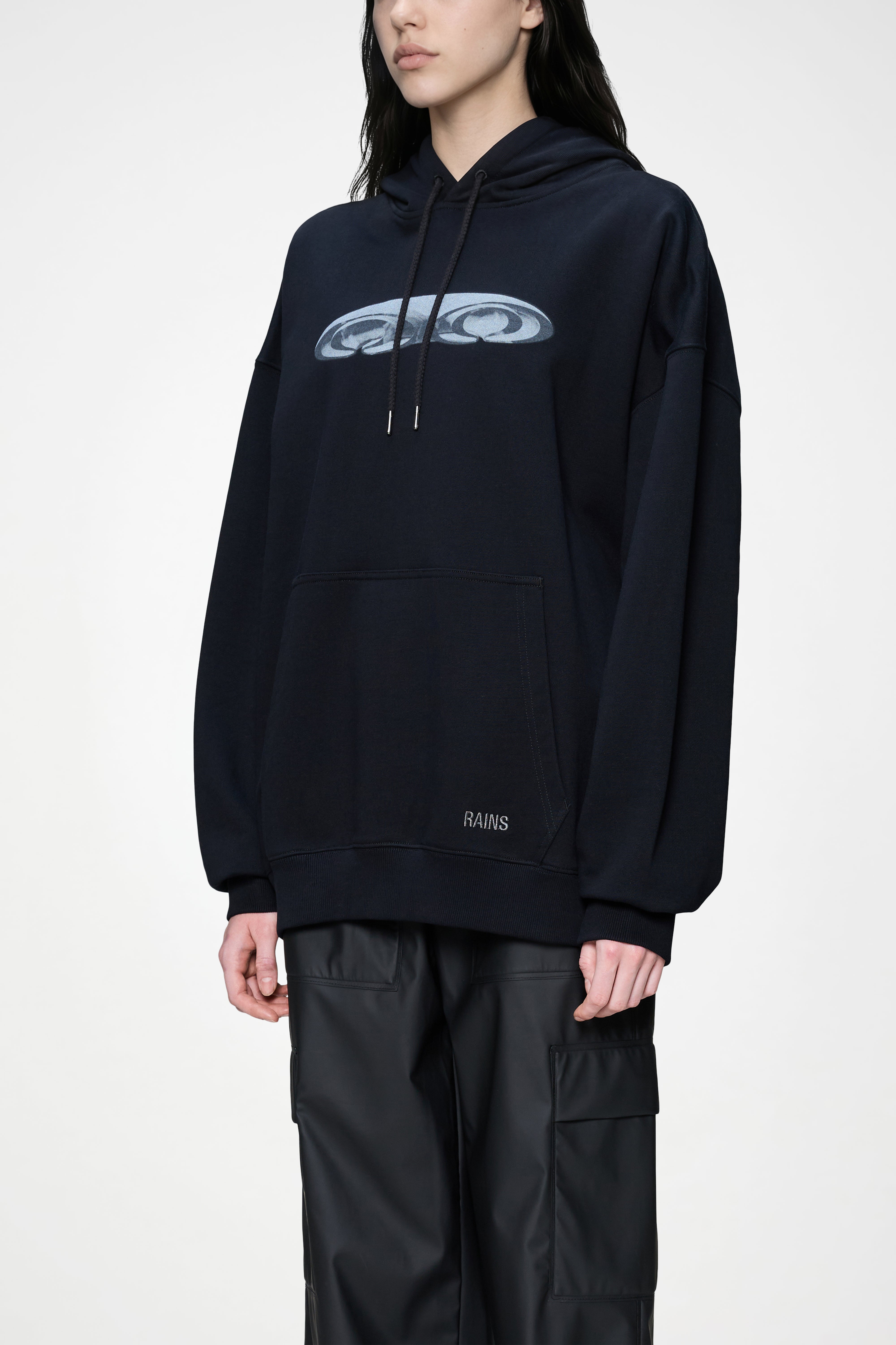 RAINS Classic Hoodie Splash 3D Black Hoodie