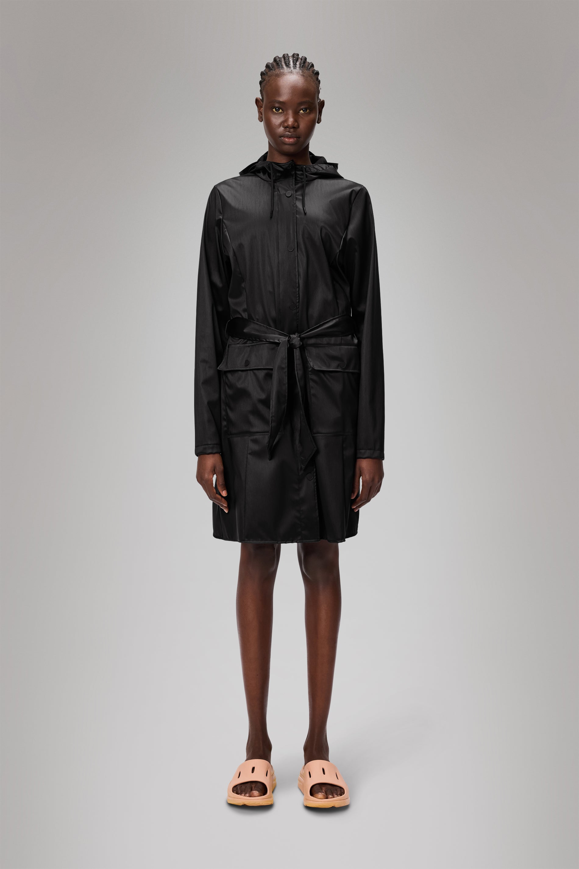 RAINS Curve Long Jacket
 Black Grain Jacket