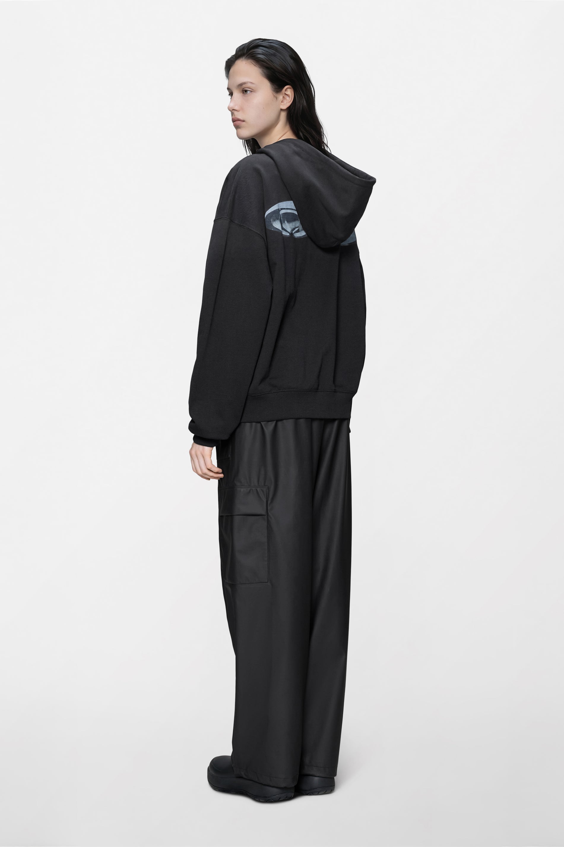 RAINS Classic Zip Hoodie Splash 3D Black Long Sleeve