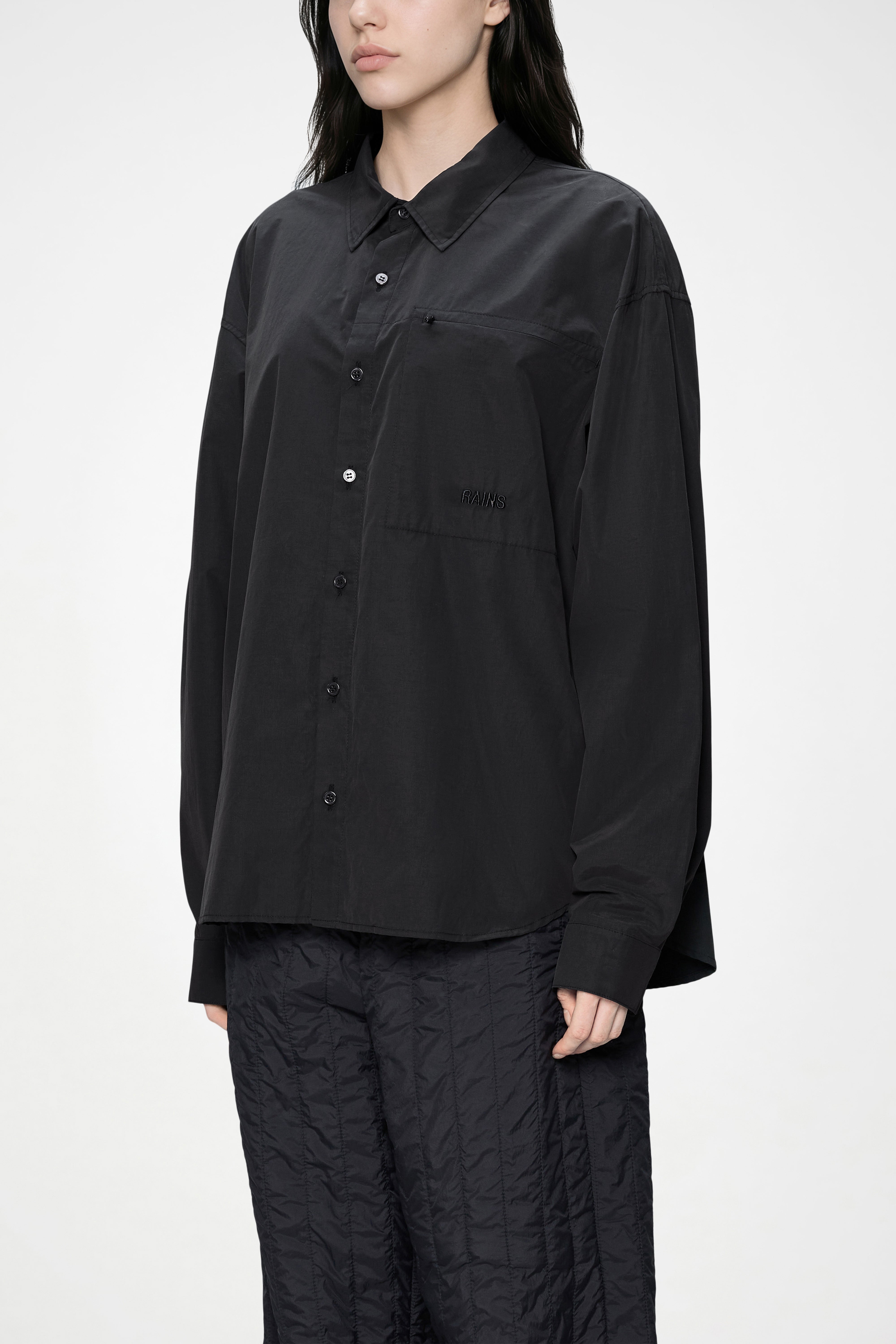 RAINS Light Woven Long Sleeve Shirt Black Long Sleeve