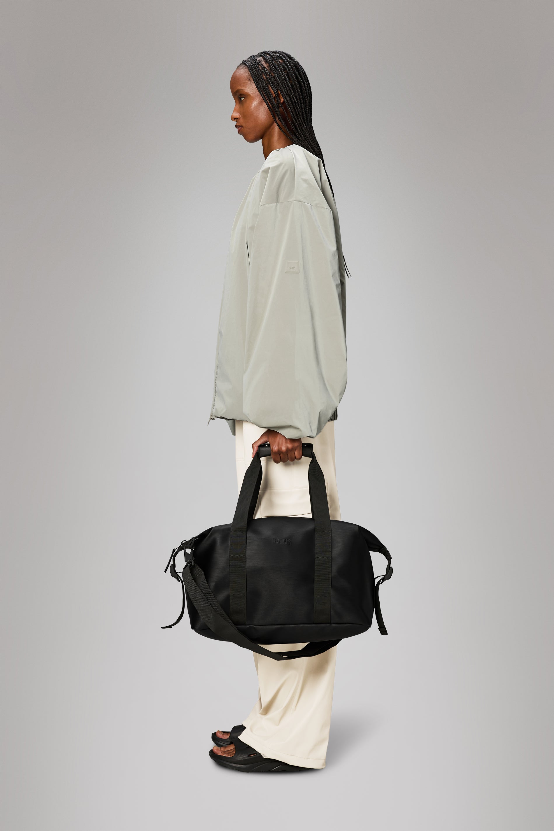 RAINS Hilo Weekend Bag Small Black Grain Weekender