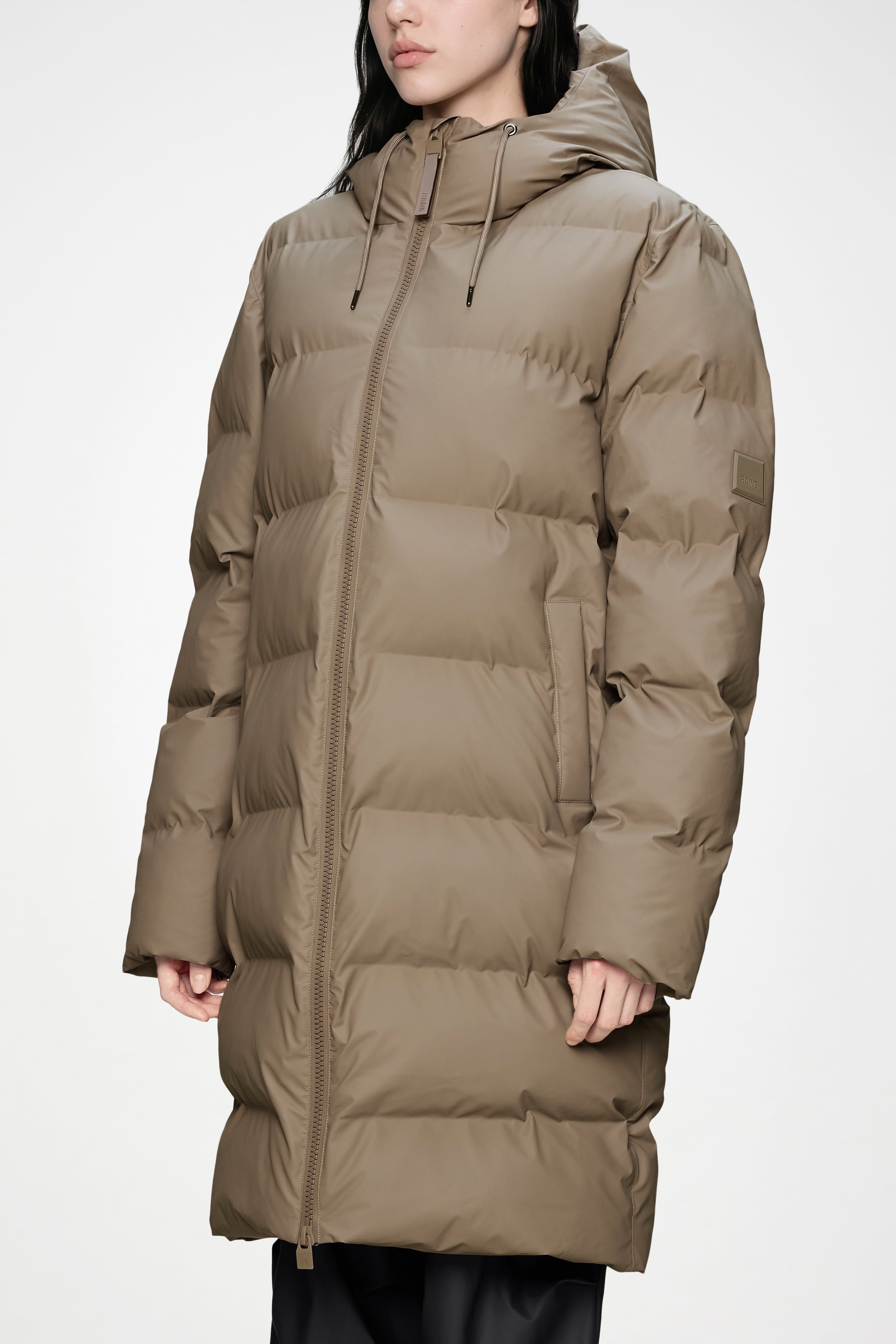 RAINS Alta Longer Puffer Jacket Beige Jacket