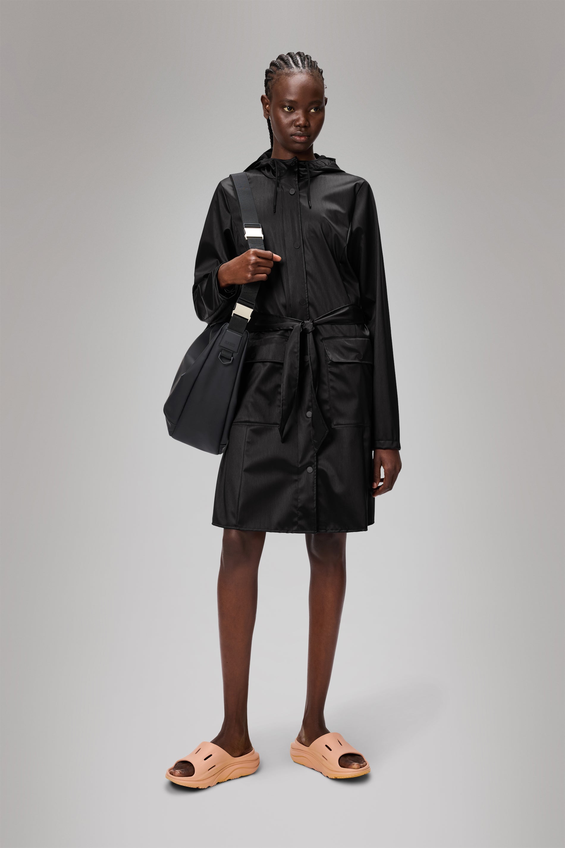 RAINS Curve Long Jacket
 Black Grain Jacket