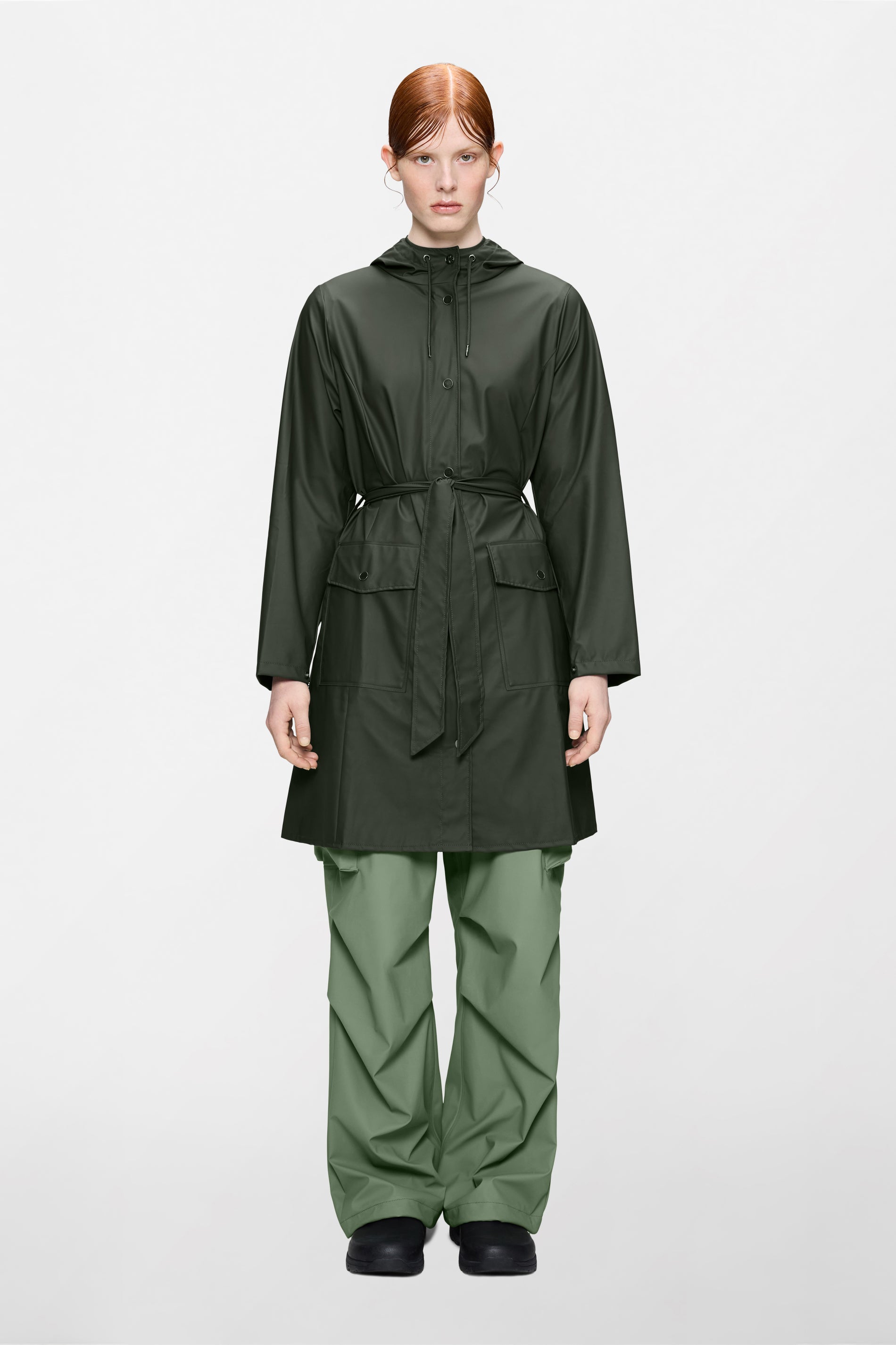 RAINS Curve Long Jacket
 Green Jacket