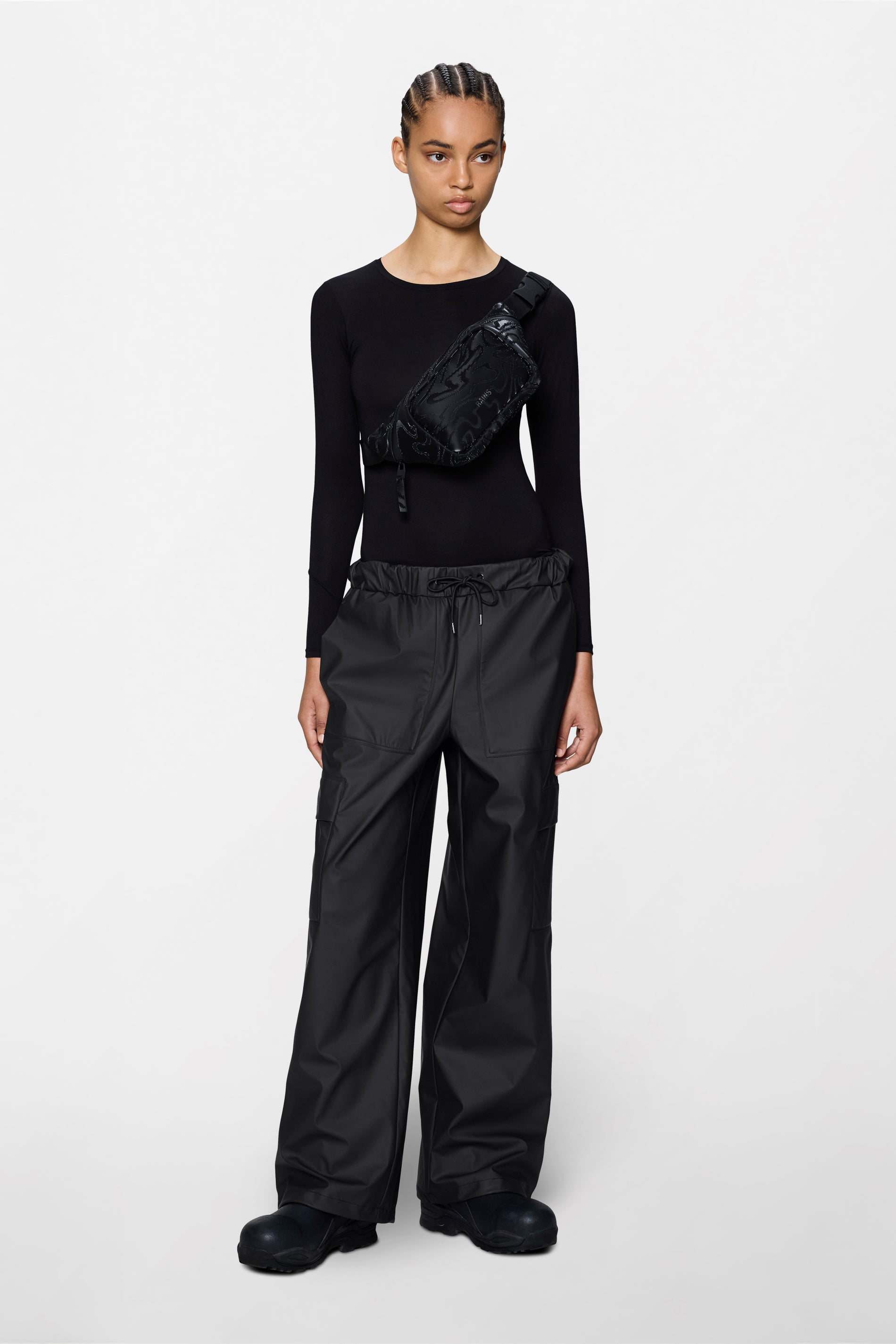 RAINS Cargo Rain Pants Wide Black Pants
