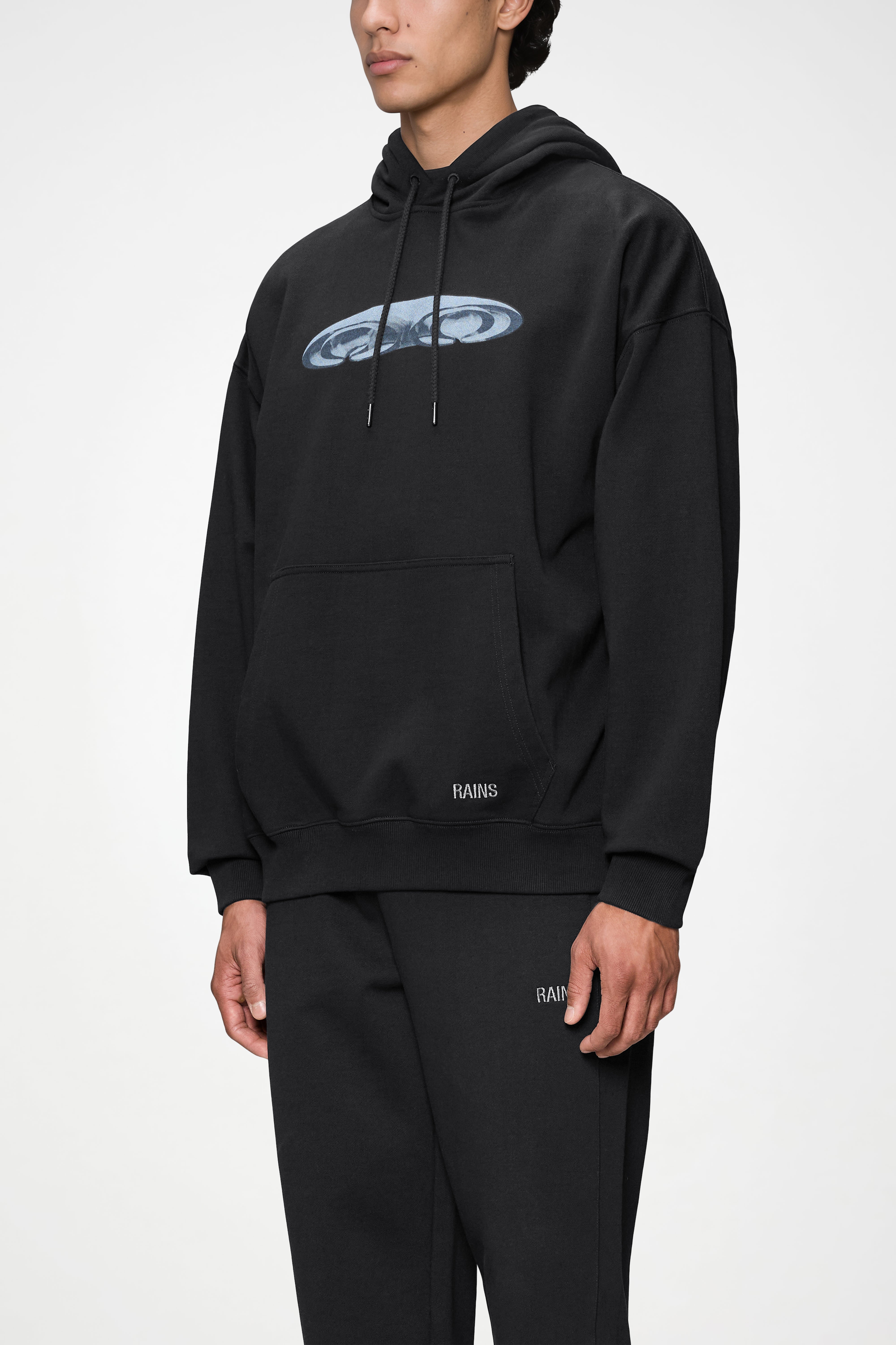 RAINS Classic Hoodie Splash 3D Black Hoodie