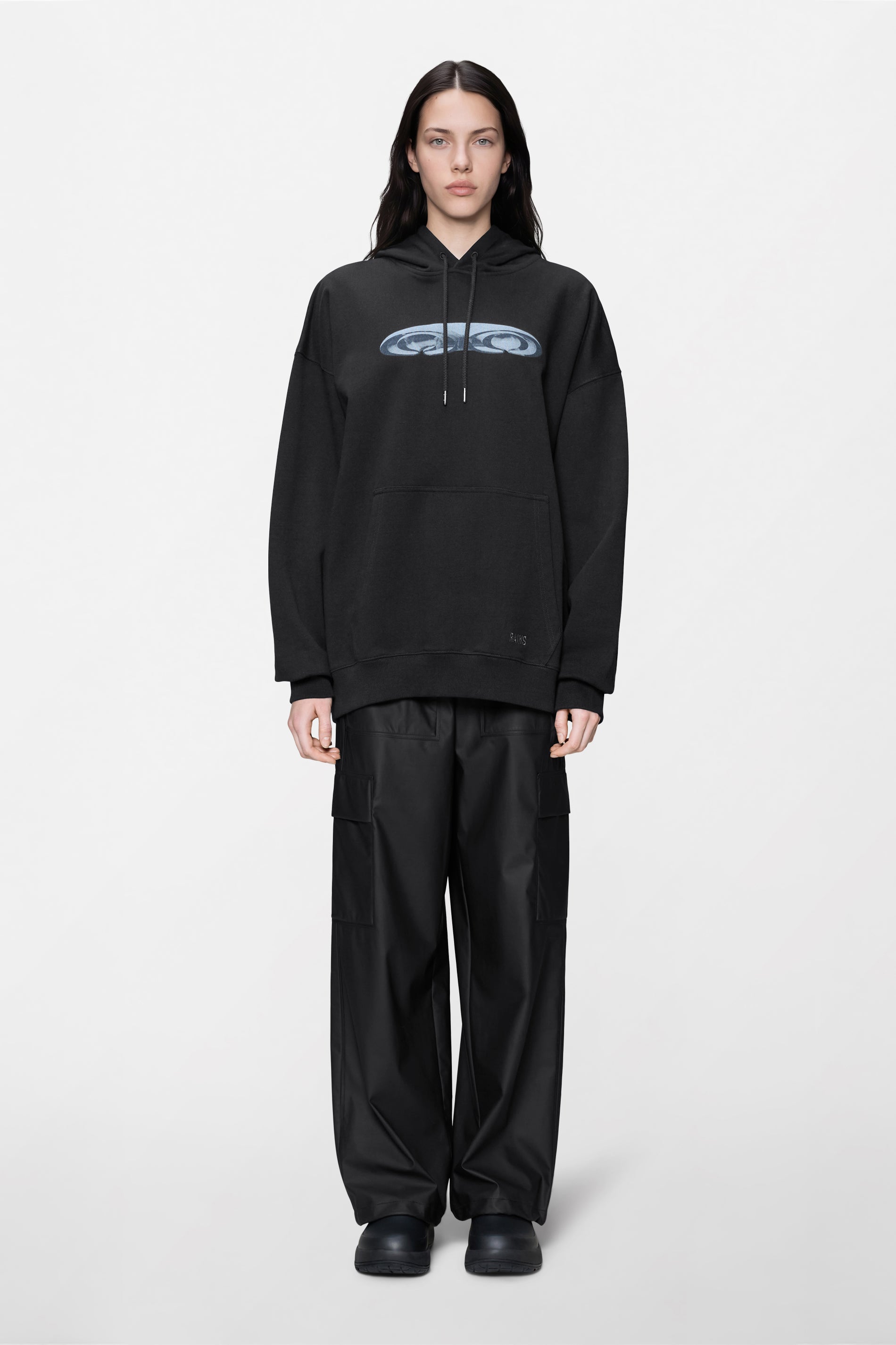RAINS Classic Hoodie Splash 3D Black Hoodie