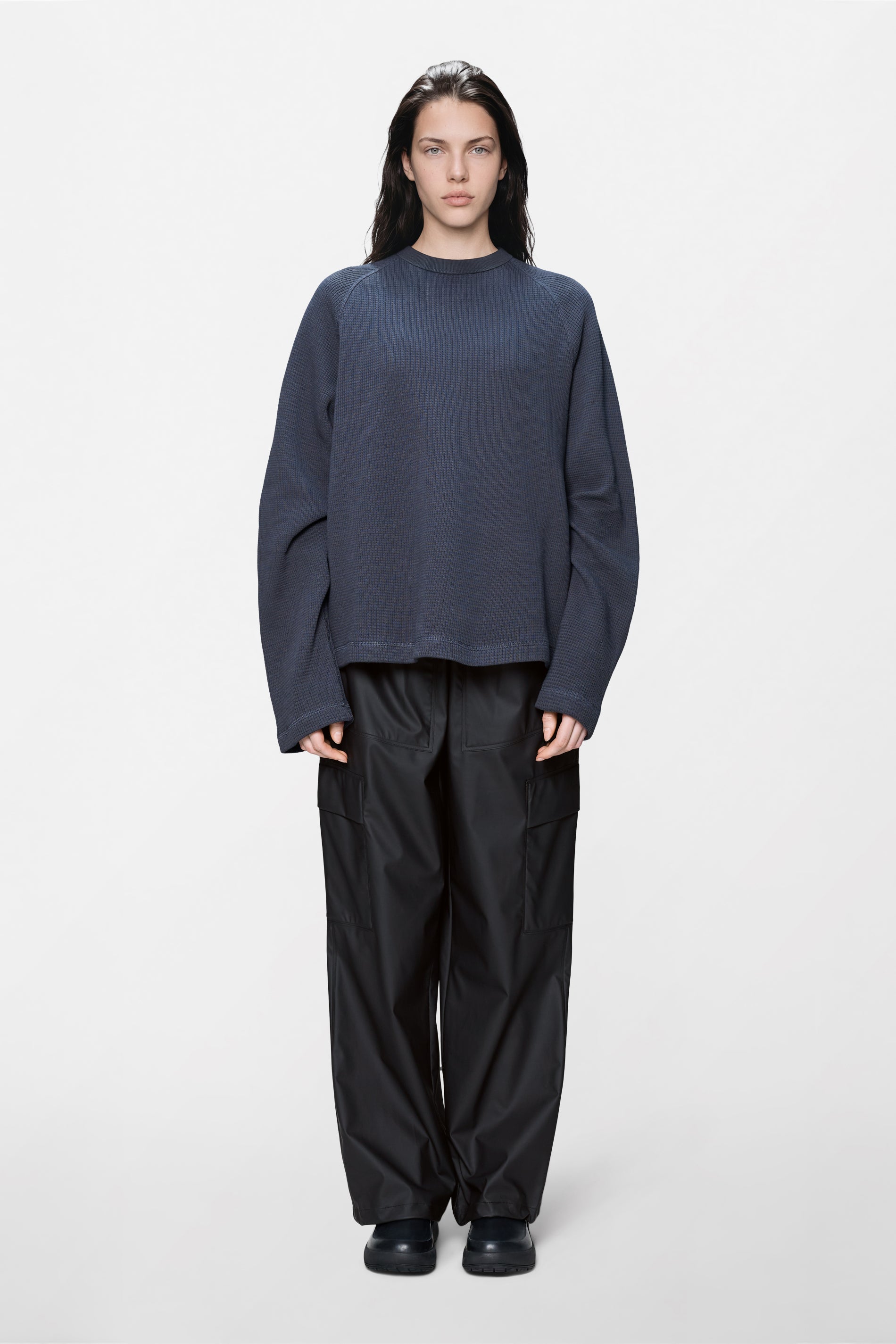 RAINS Waffle Long Sleeve T-Shirt Rains Navy Long Sleeve