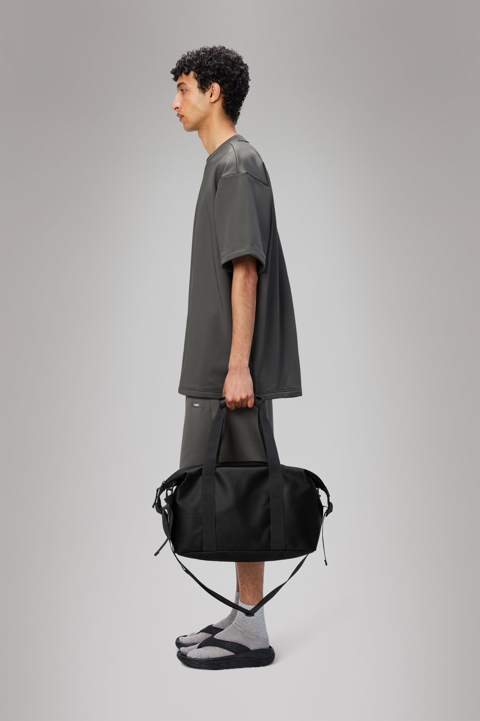 RAINS Hilo Weekend Bag Small Black Grain Weekender