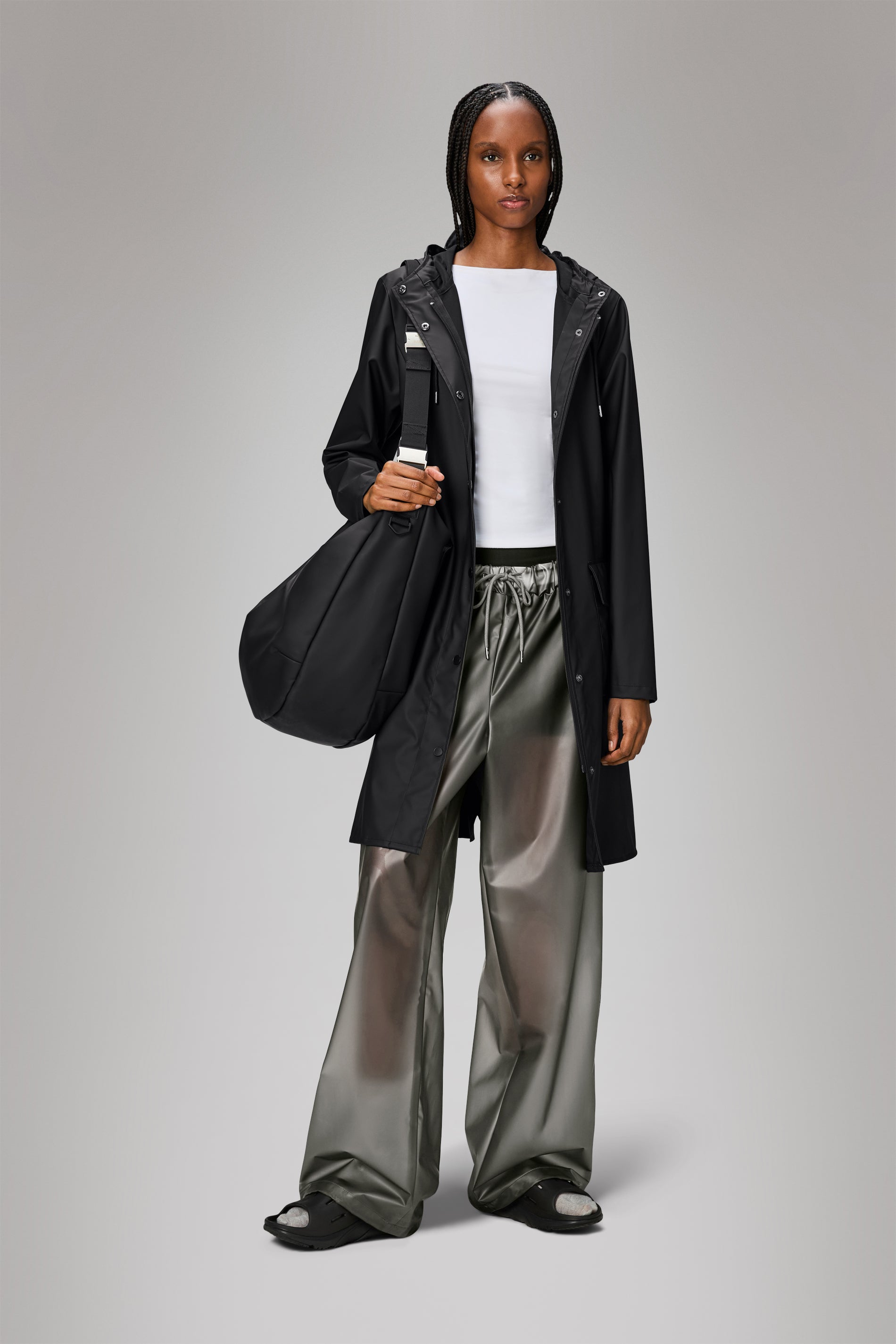 RAINS Curve Long Jacket
 Black Jacket