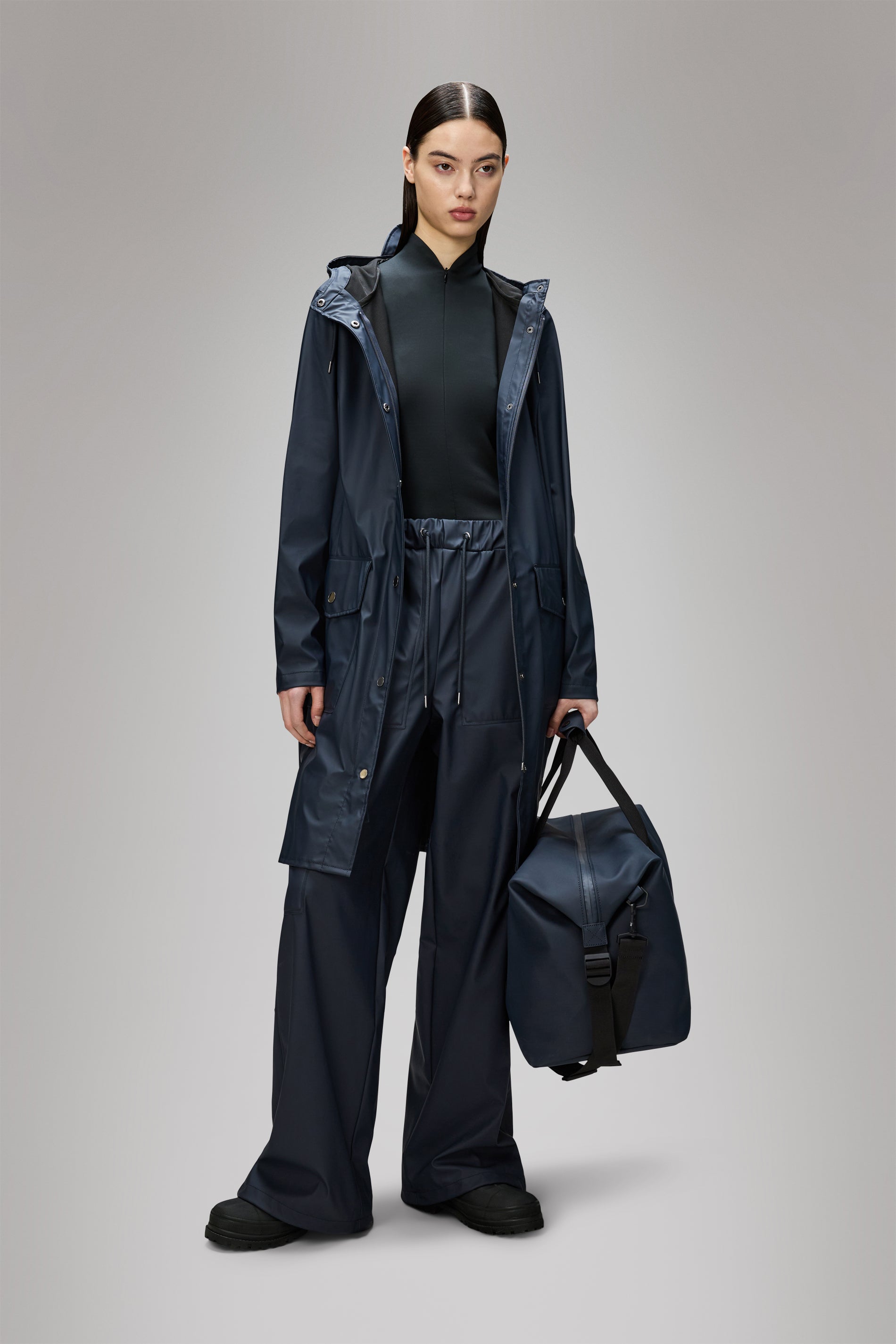RAINS Curve Long Jacket
 Navy Jacket