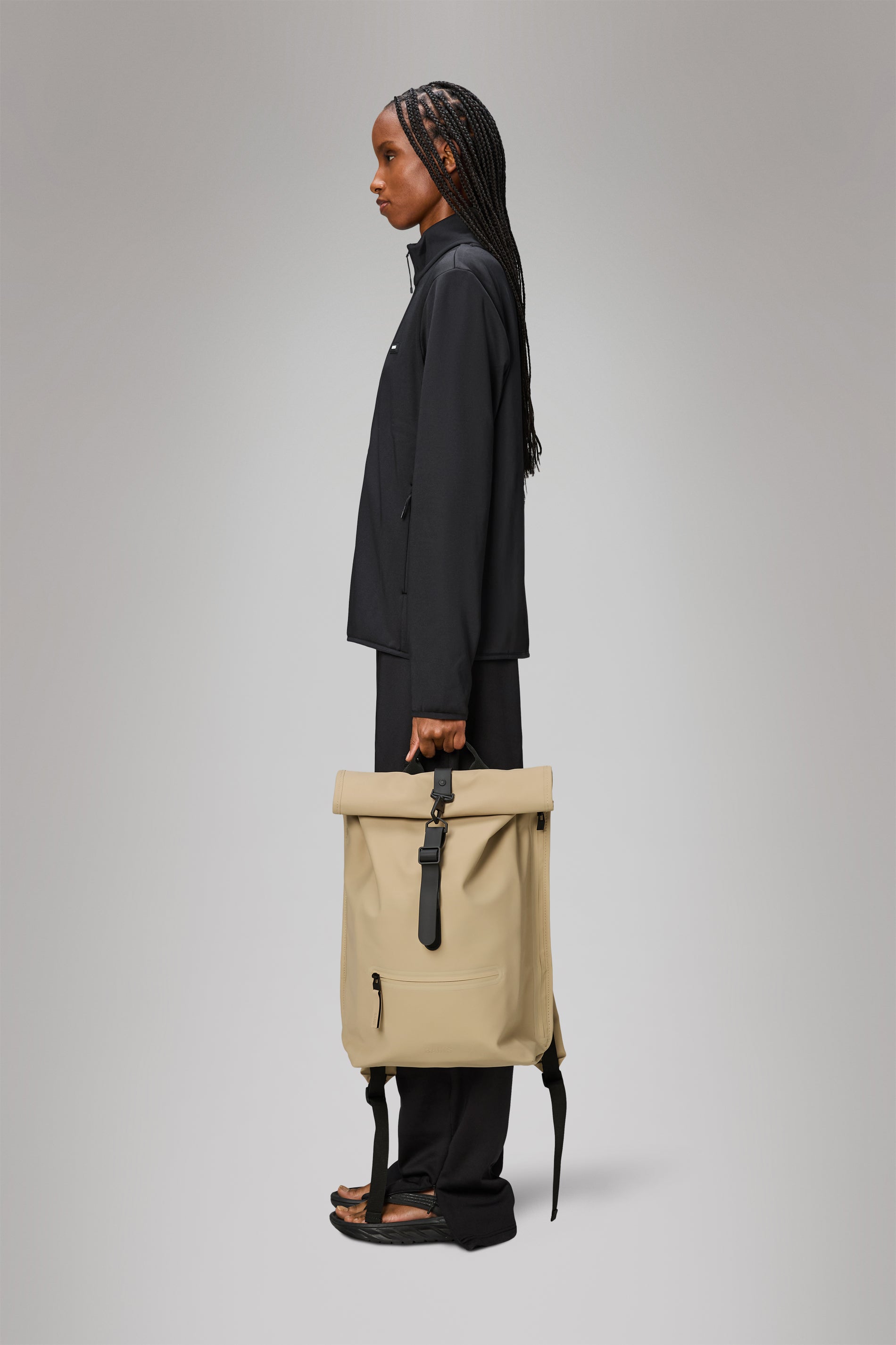 RAINS Rolltop Rucksack Sand Backpack