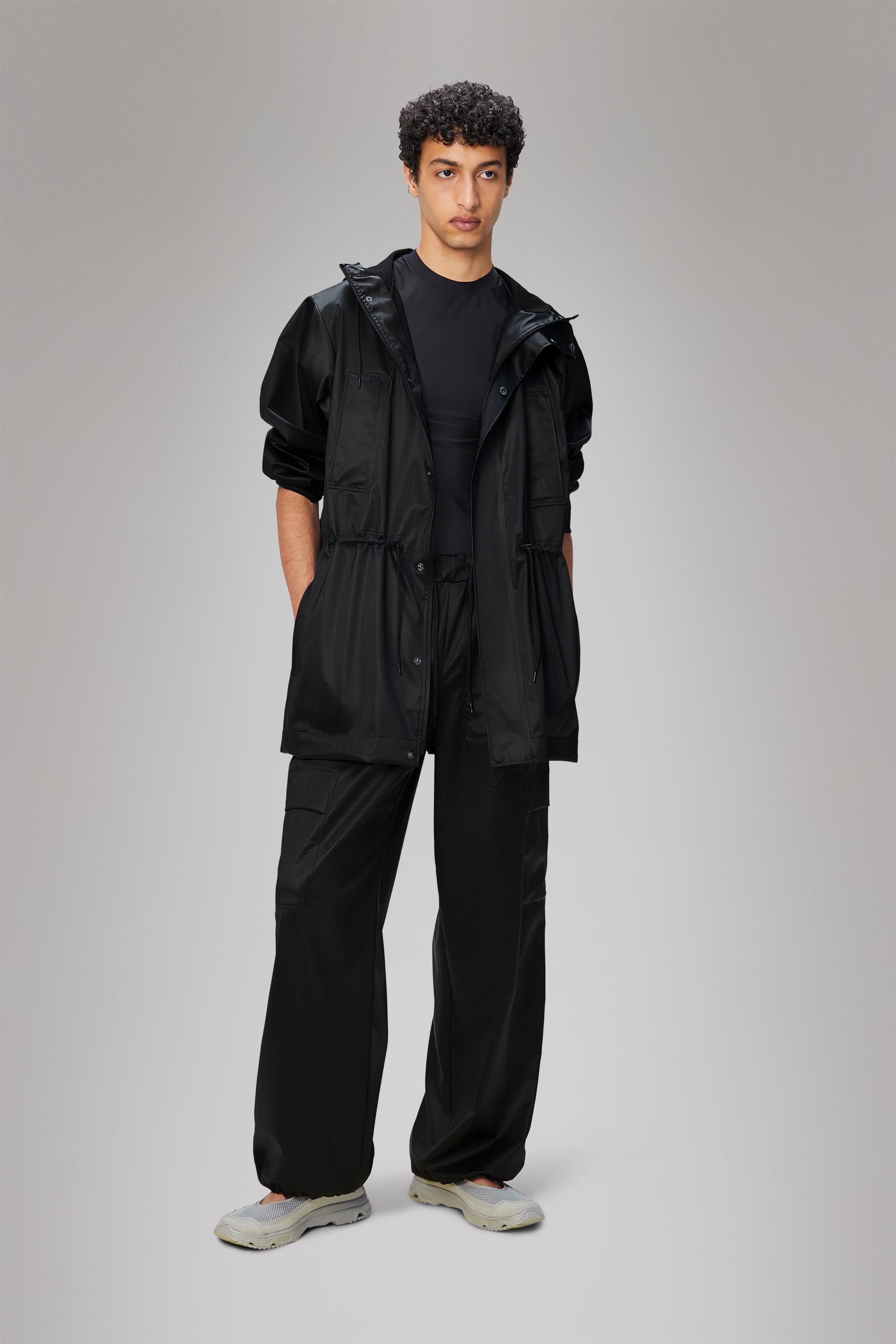 RAINS Bold Long Jacket Black Grain Jacket