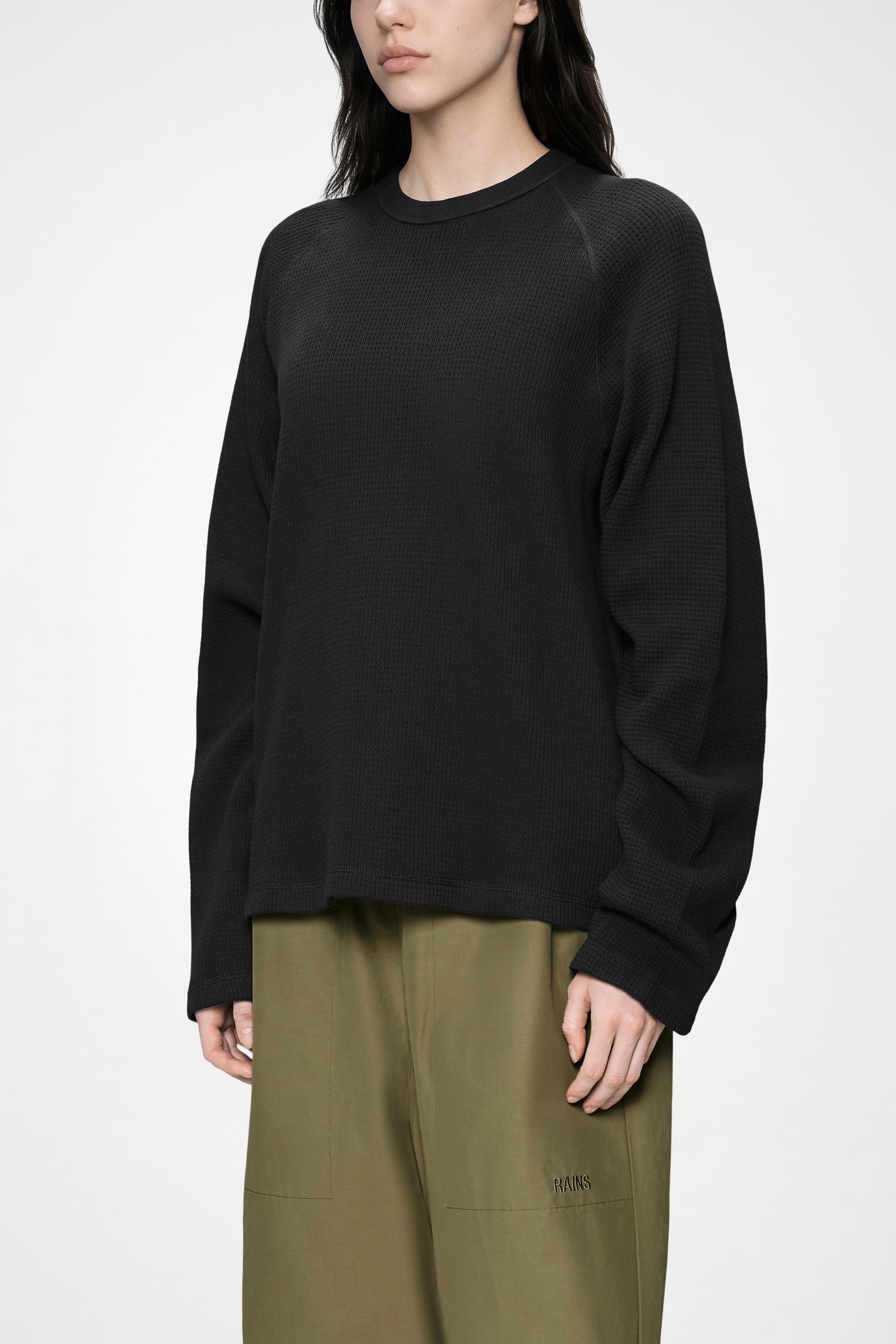 RAINS Waffle Long Sleeve T-Shirt Rains Black Long Sleeve