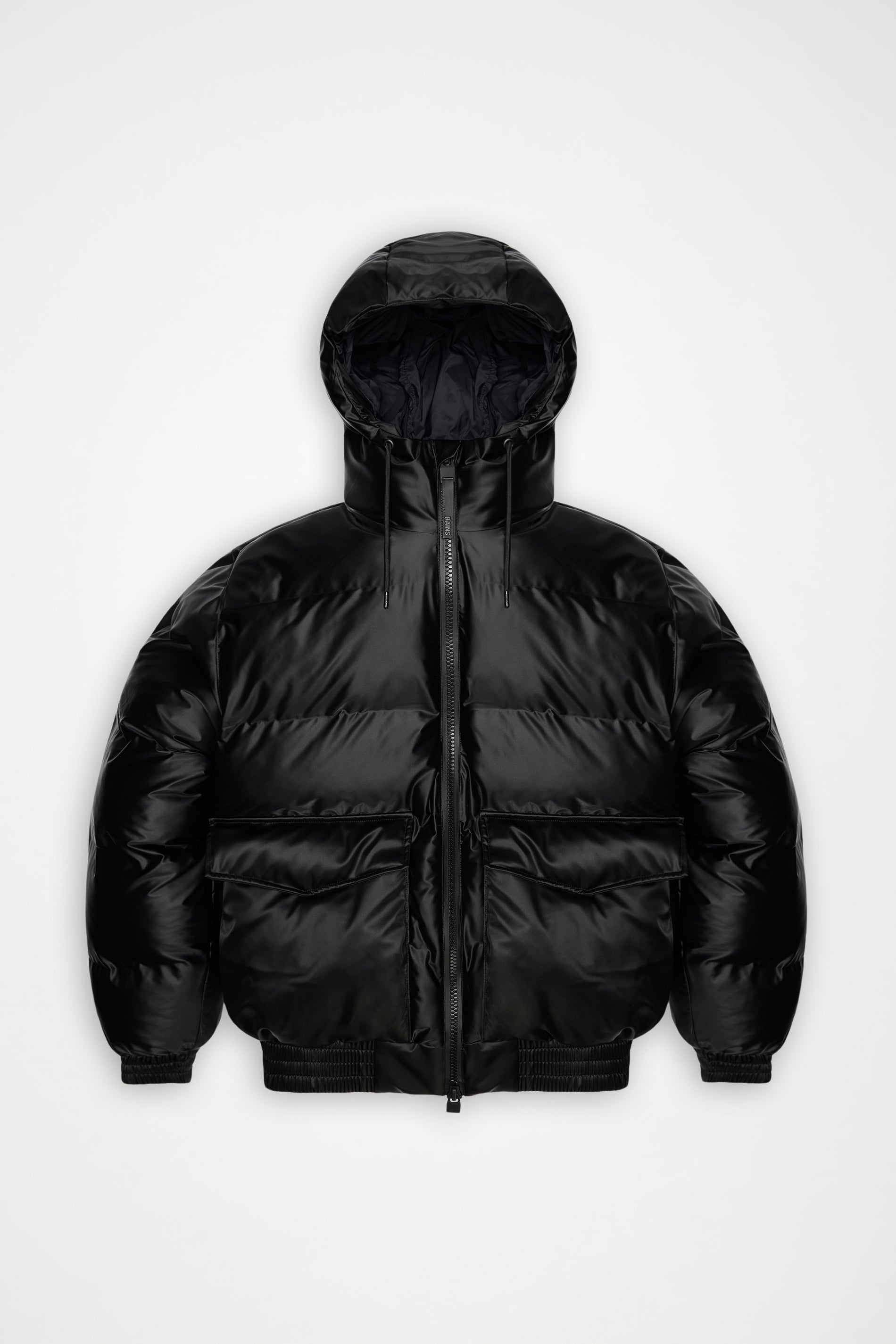 RAINS Alta Bomber Puffer Jacket Black Satin Jacket