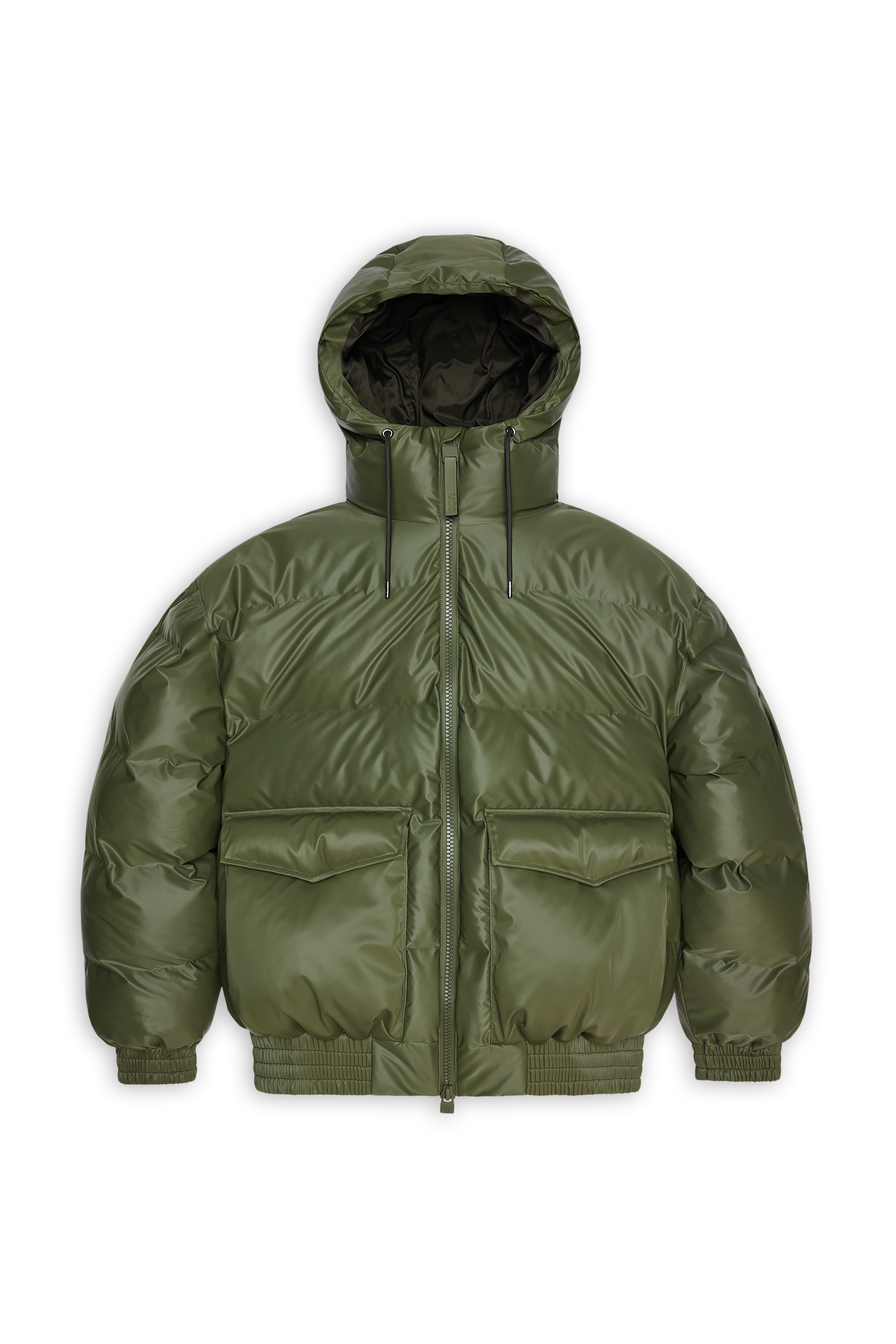 RAINS Alta Bomber Puffer Jacket Green Satin Jacket